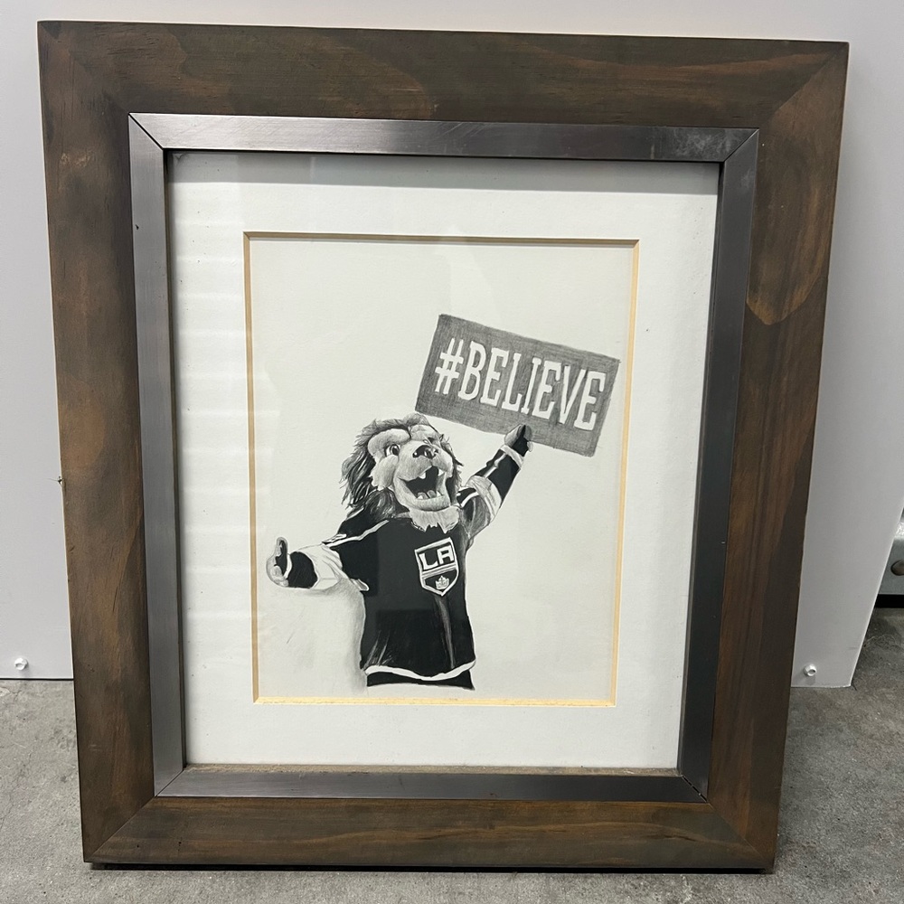 Framed LA Kings Mascot Art with #BELIEVE Sign